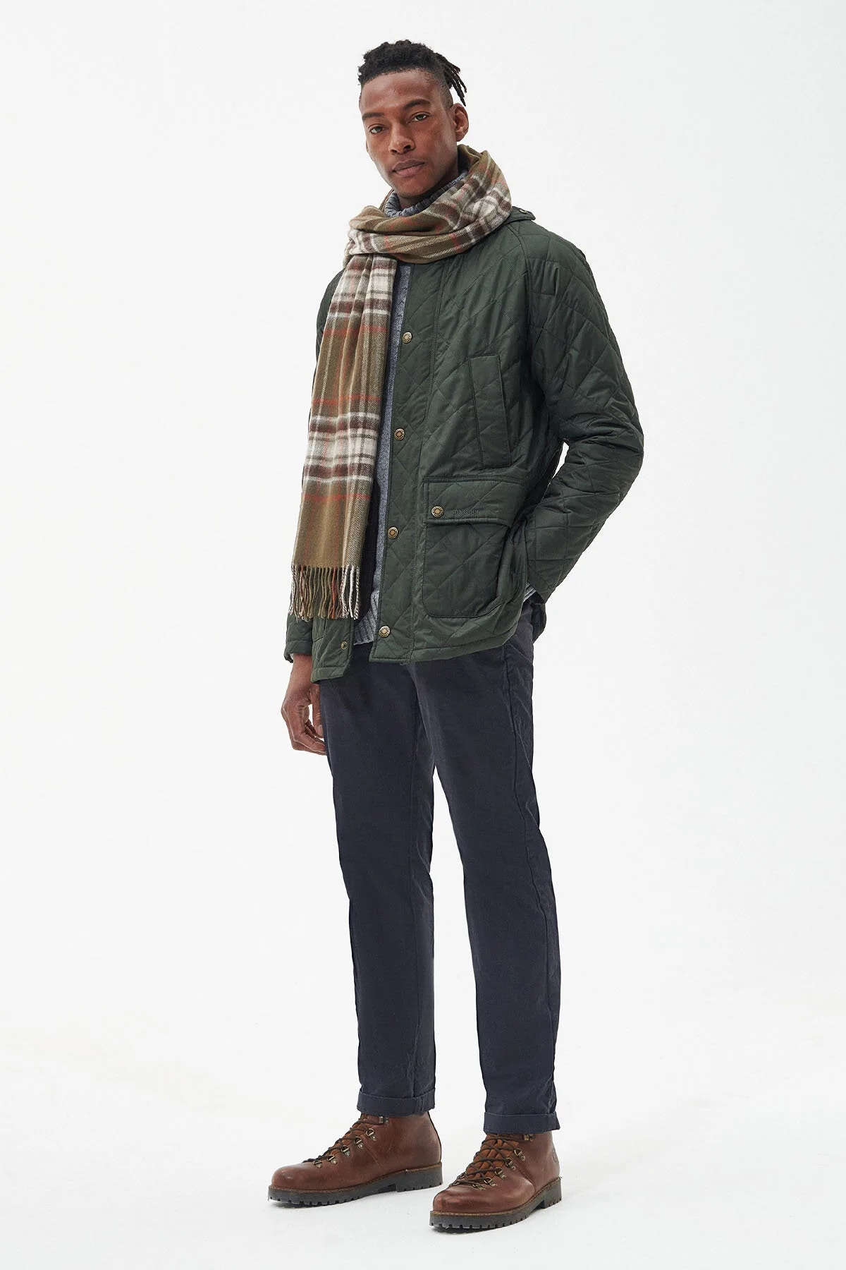 Torridon Check Scarf - OLIVE/WARM GINGER