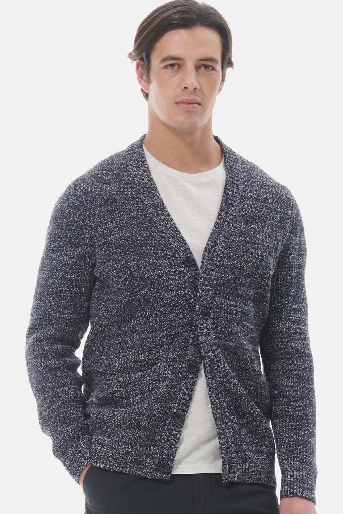 Sid Knitted Cardigan - NAVY MARL