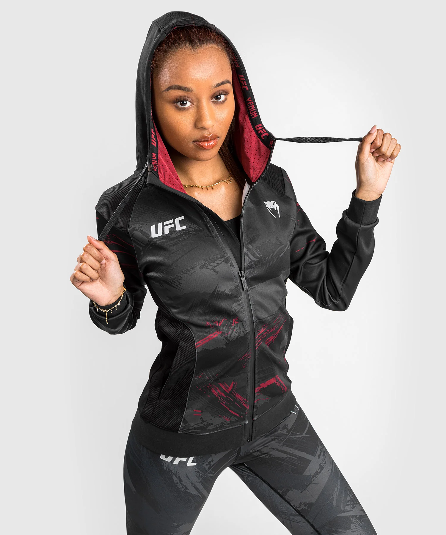 UFC Venum Authentic Fight Week 2.0 Women's Zip Hoodie - Black/Red
