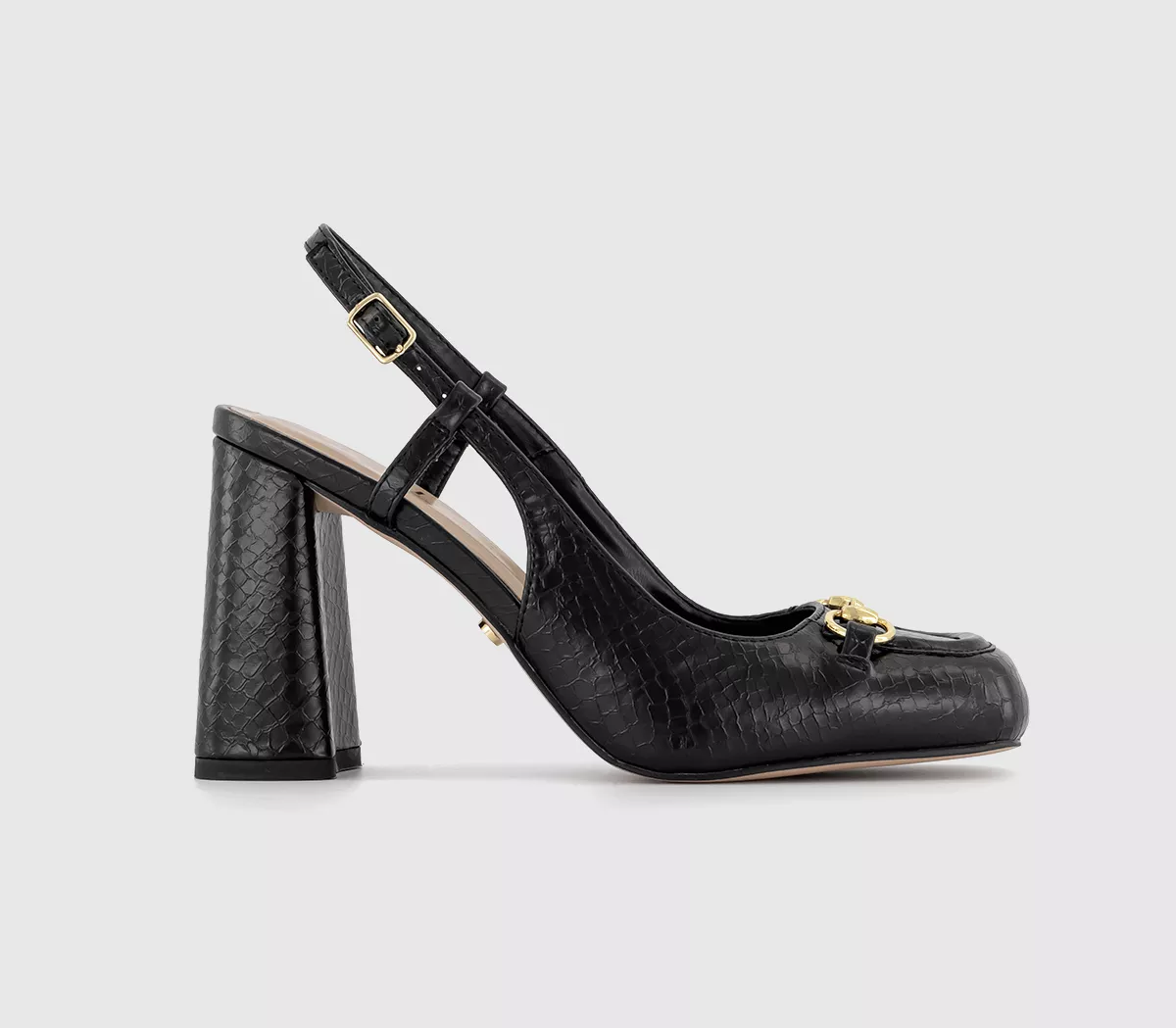 OFFICE Helena High Snaffle Slingback Heels Black Snake