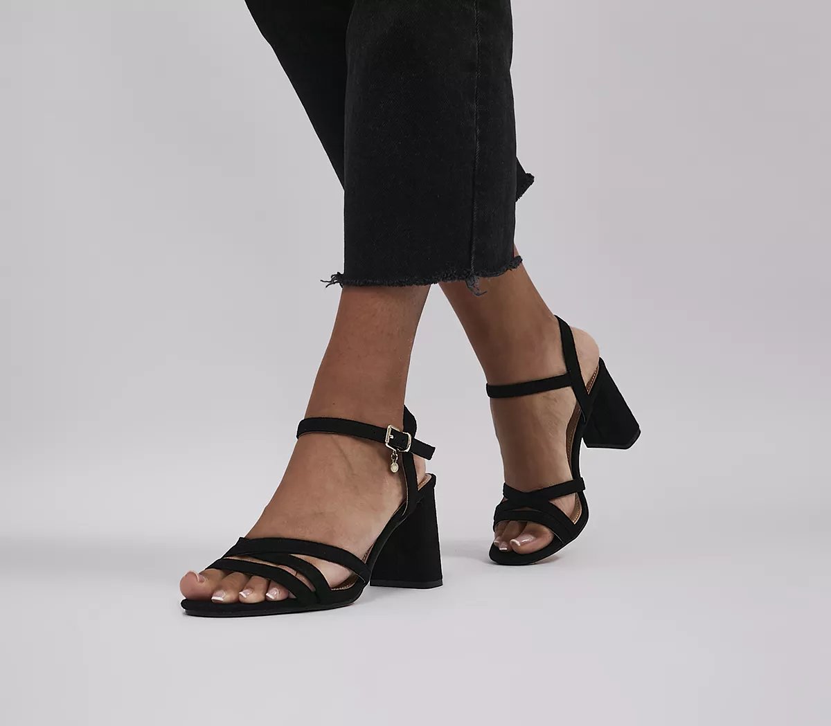 OFFICE Moonstone Two Part Block Heels Black Faux Suede