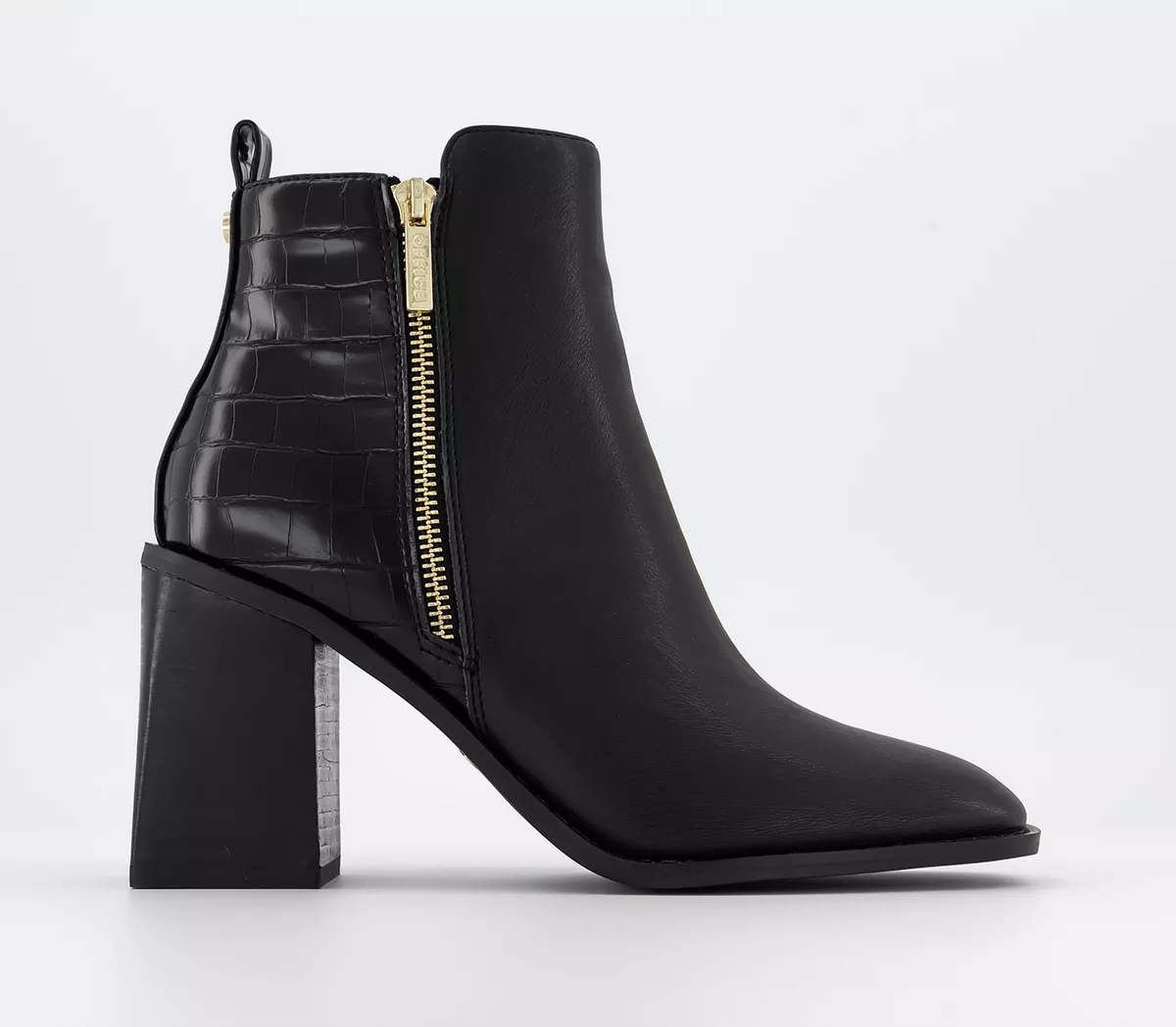 OFFICE Abacus Zip Detail Croc Block Heels Black Croc