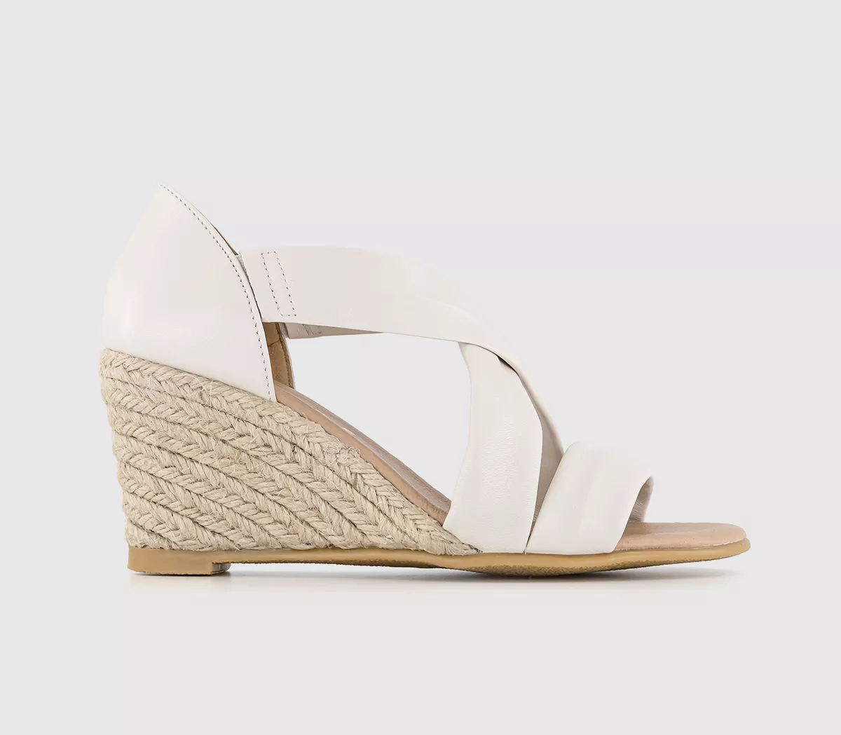 OFFICE Maiden Cross Strap Wedges White Leather
