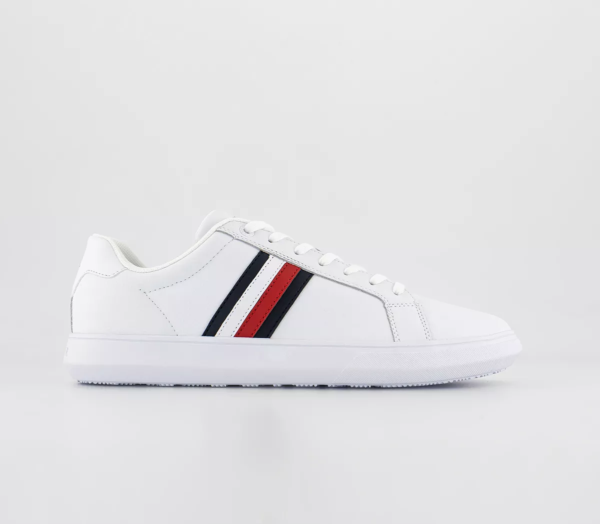 Tommy Hilfiger Corporate Cup Leather Stripes Trainers  White Red Blue