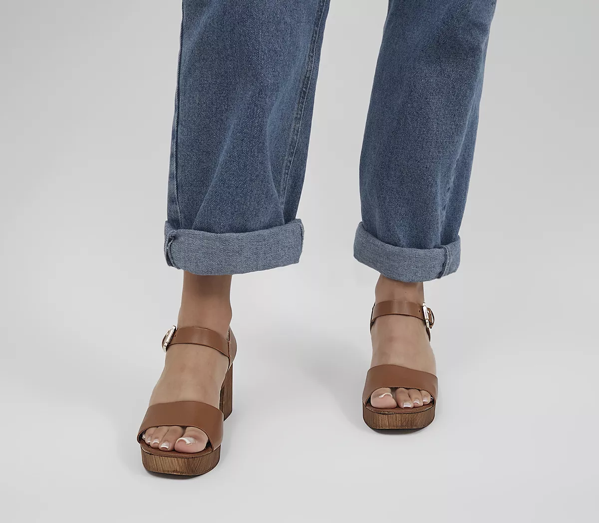 OFFICE Maeve Wood Effect Sandals Tan Leather