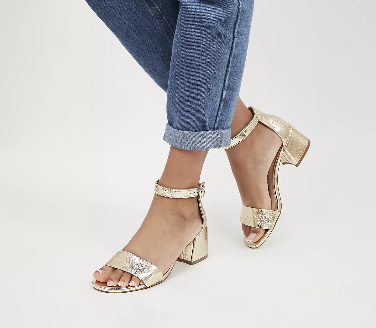 OFFICE Minimum Effort Two Part Low Block Heels Gold