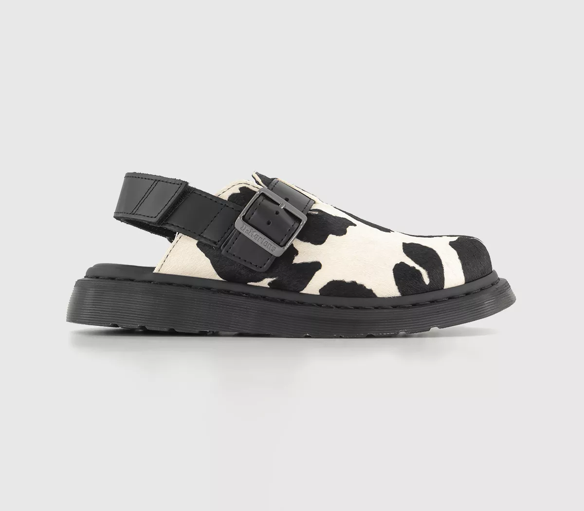 Dr. Martens Jorge Cow Print Clogs Black White Hair On Atlas