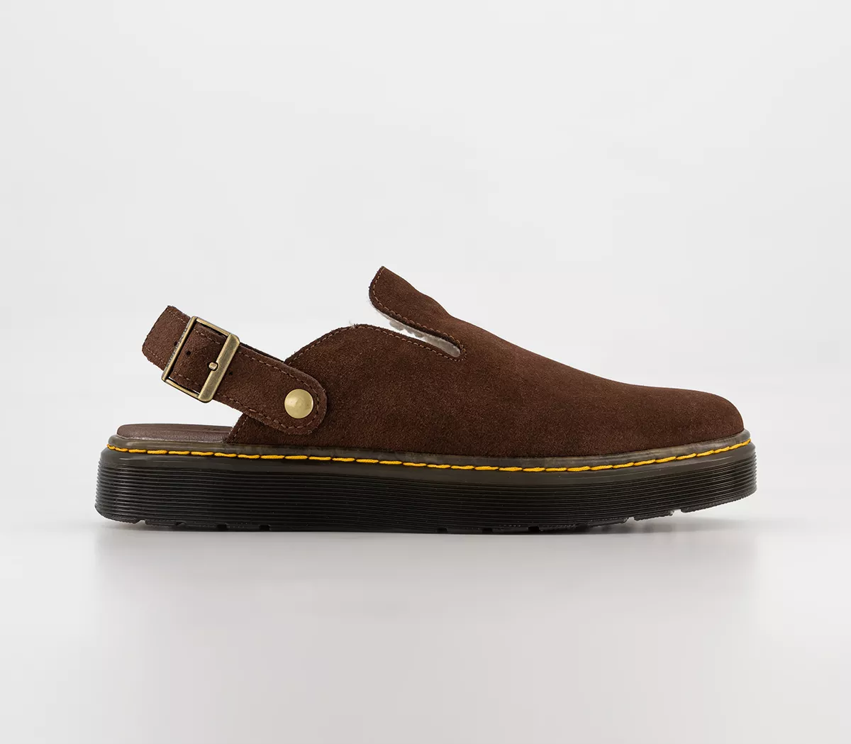 Dr. Martens Carlson Lined Mules Dark Brown Suede Cream Shearling