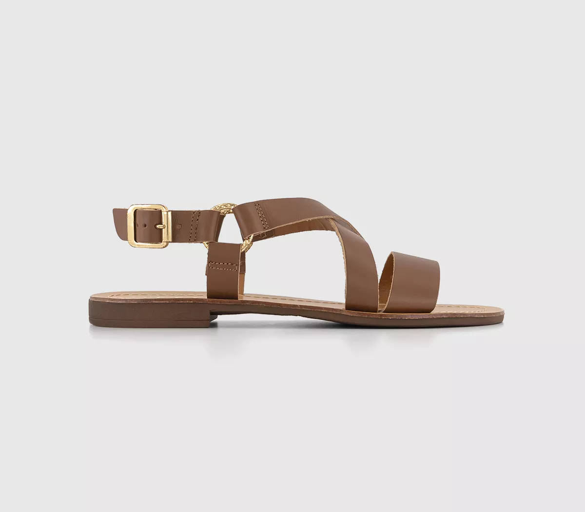 OFFICE Sequence Cross Over Flat Sandals Tan Leather