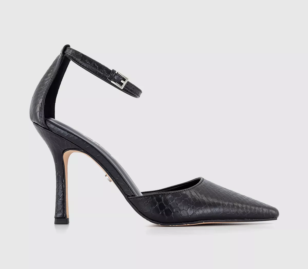 OFFICE Habit Chisel Toe Ankle Strap Courts Black Snake Print