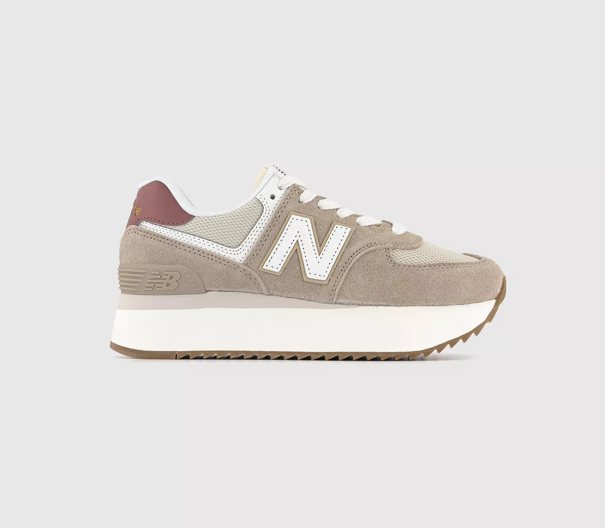 New Balance 574 Platform Trainers  Driftwood White Burgundy Gum