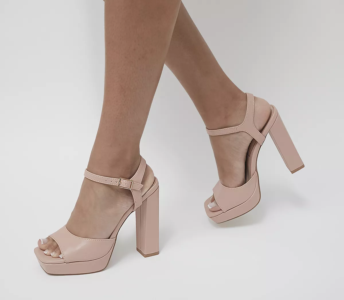 OFFICE Hearty Square Toe Platform Block Heeled Sandals Beige