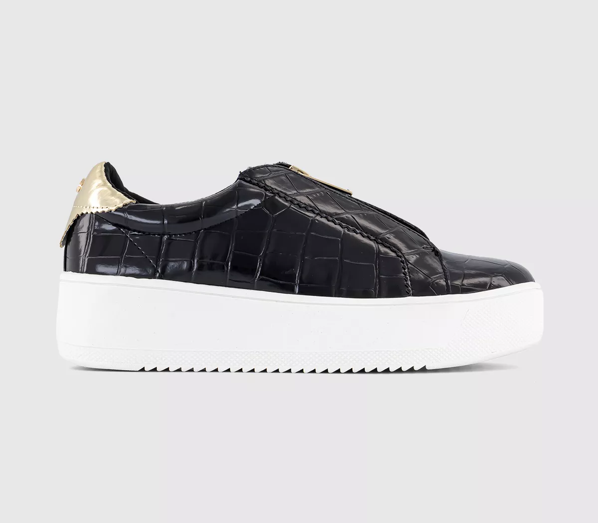 OFFICE Fast Forward Flatform Zip Front Trainers Black Croc Embossed