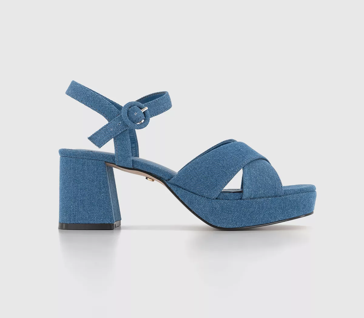 OFFICE Maxina Cross Strap Low Platform Heels Denim