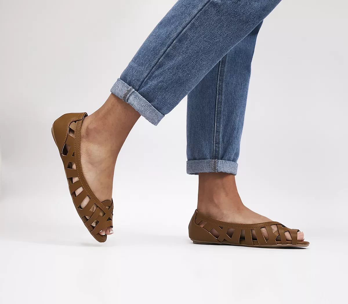 OFFICE Fantasy Peep Toe Woven Ballet Pumps Tan