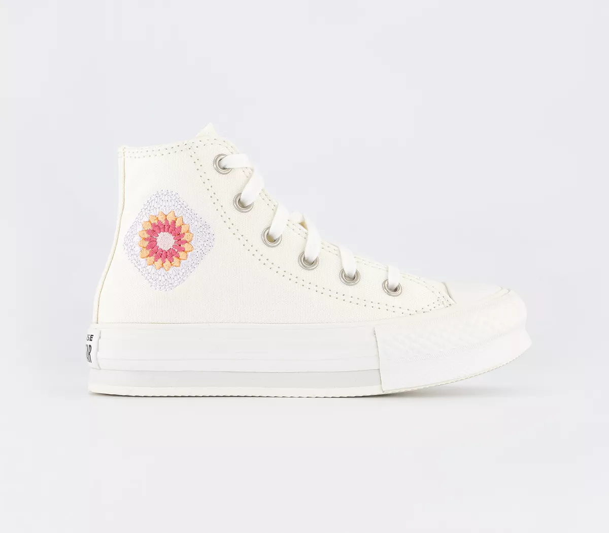Converse All Star Eva Lift Hi Platform Kids Trainers  Erget Vintage White Peach Dream