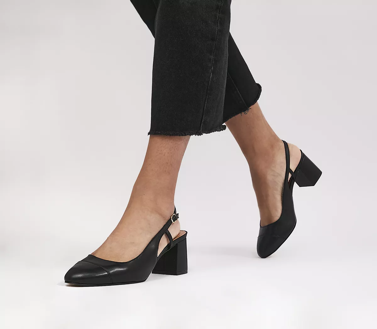 OFFICE Mirage Slingback Block Courts Black Leather
