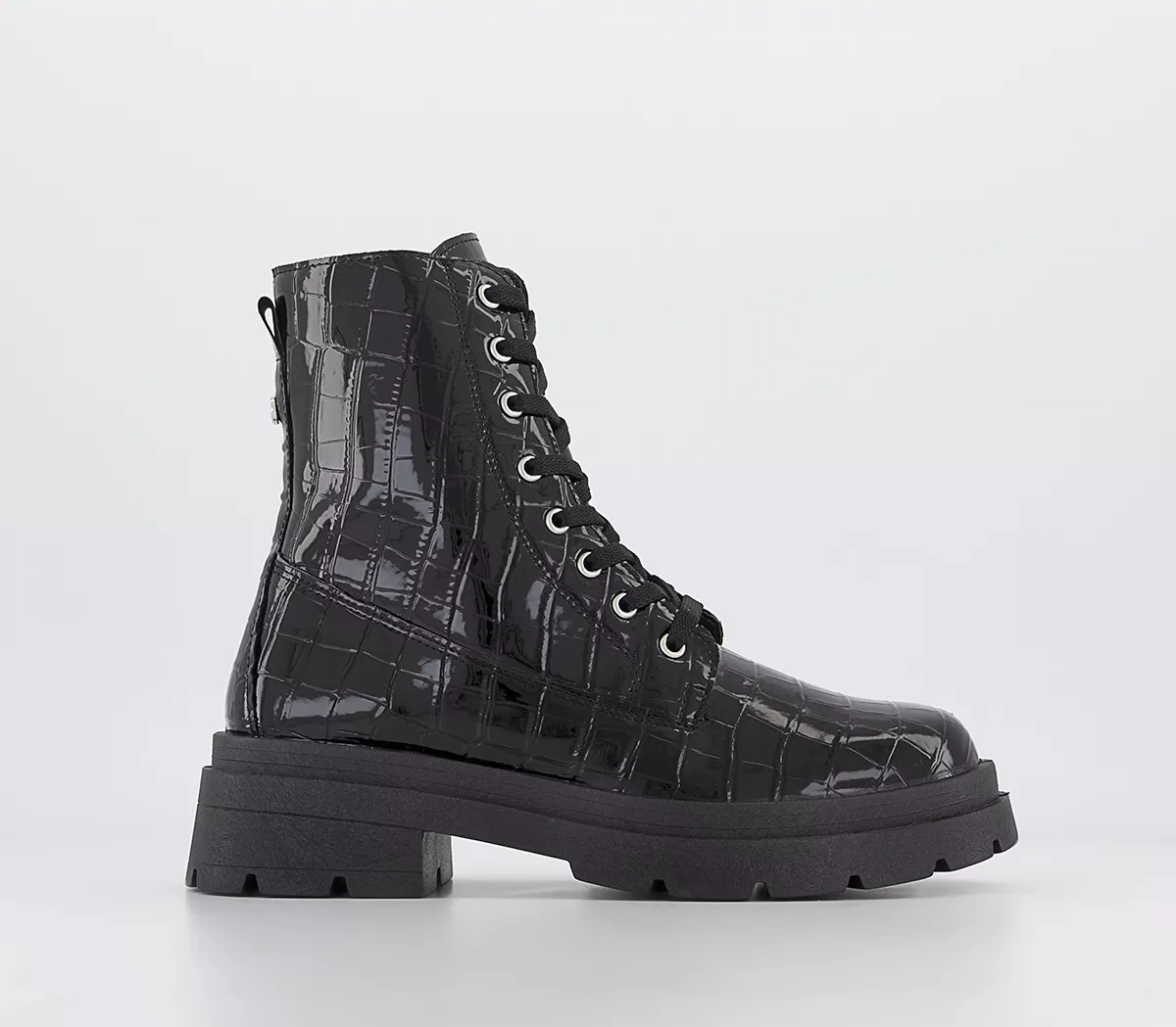 OFFICE Allie Patent Lace Up Croc Boots Black Patent Croc