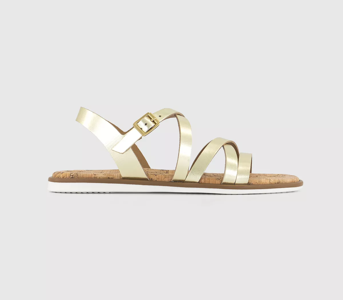 OFFICE Solar Multistrap Cork Footbed Gold Leather