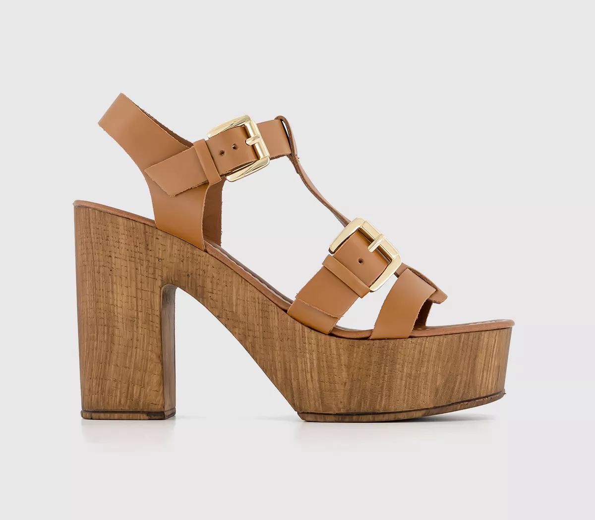 OFFICE Hawaii T Bar Platform Sandals Tan Leather