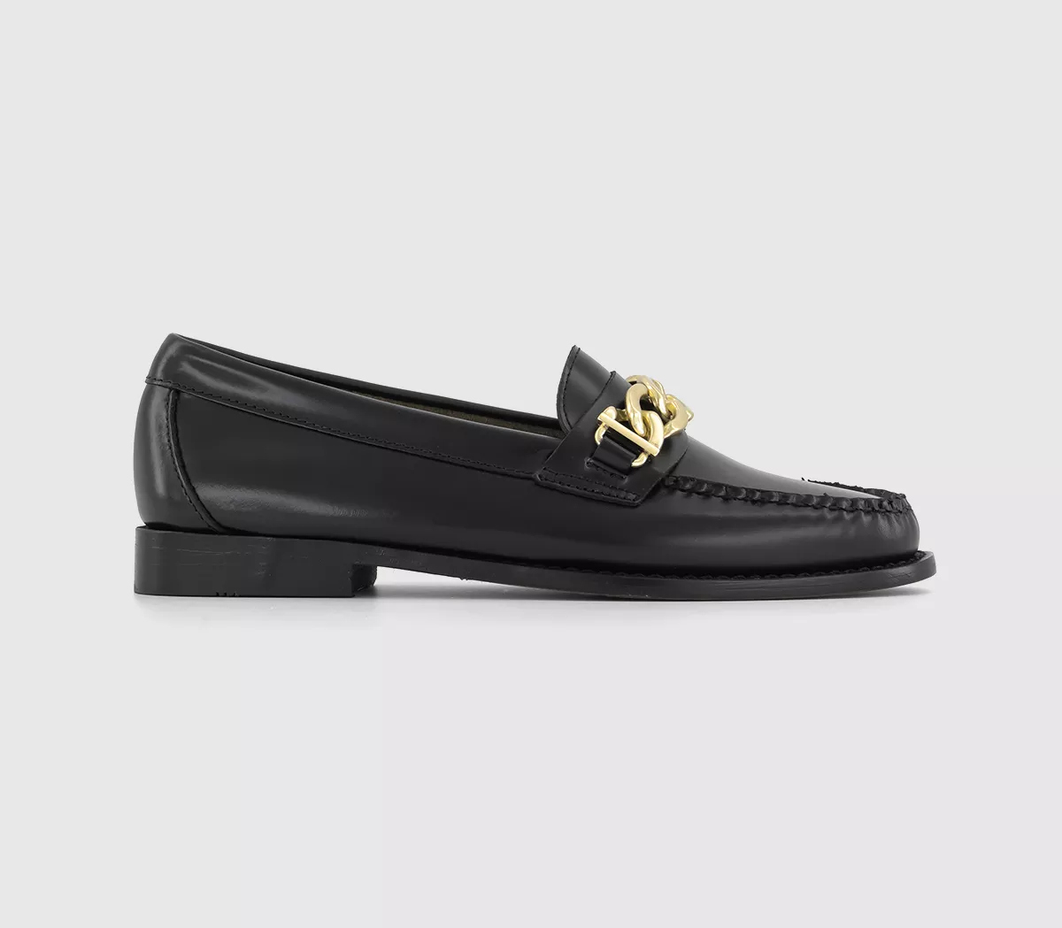 G.H Bass & Co Weejun Womens Maxi Chain Loafers Black Leather Gold