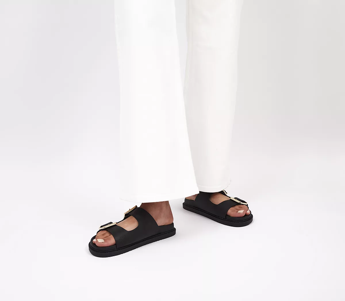 OFFICE Sunkissed Double Strap Chunky Sliders Black