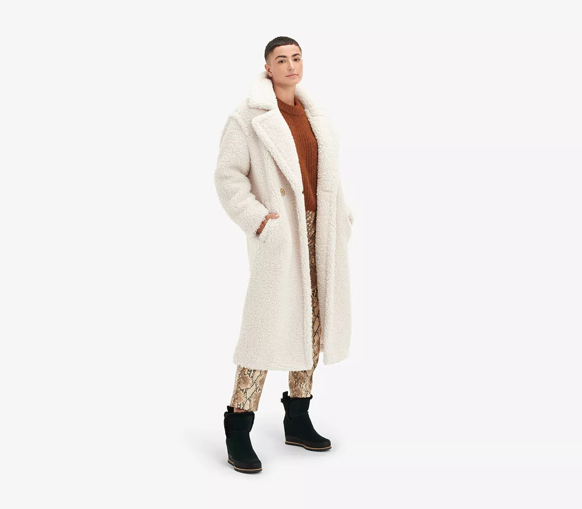 UGG Gertrude Long Teddy Coat Winter White