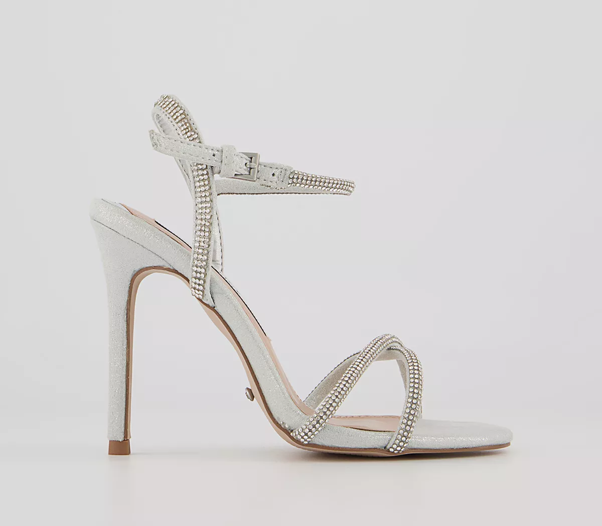 OFFICE Honor Strappy Two Part Stiletto Heels Silver