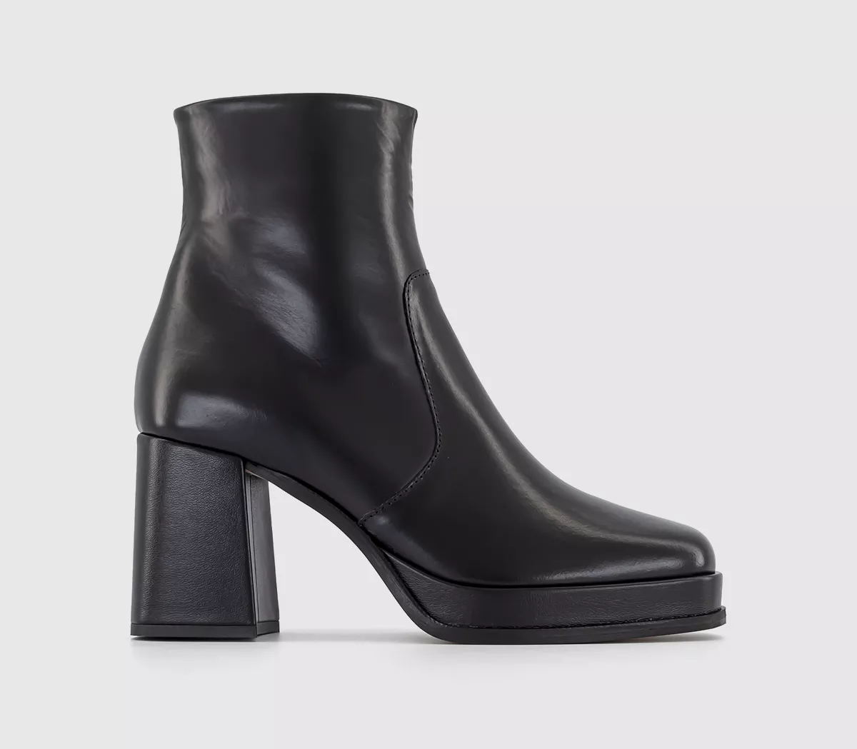 OFFICE Apply Covered Platform Block Heel Ankle Boots Black Leather