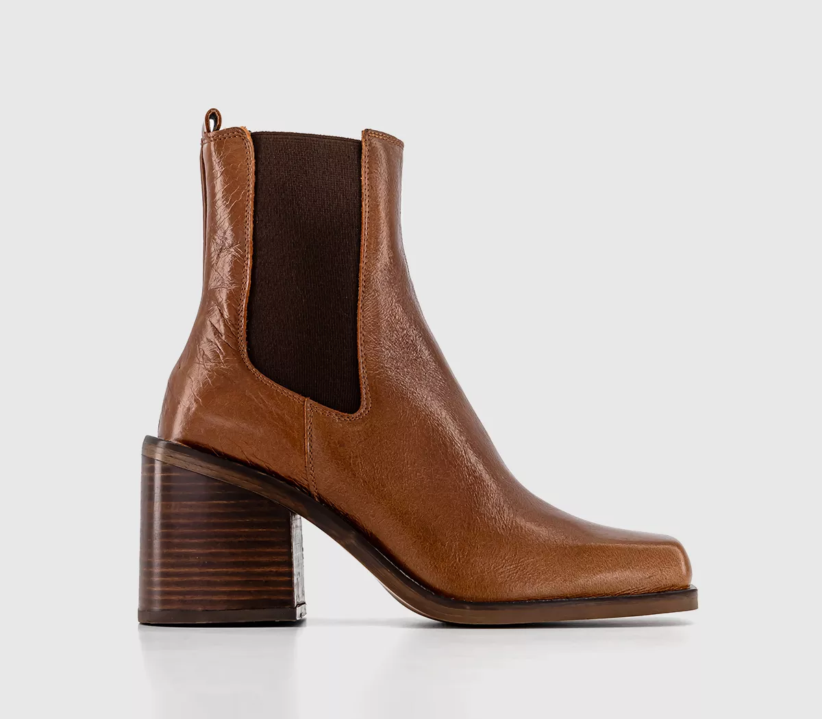 OFFICE Alice Square Toe Heeled Chelsea Boots Tan Leather