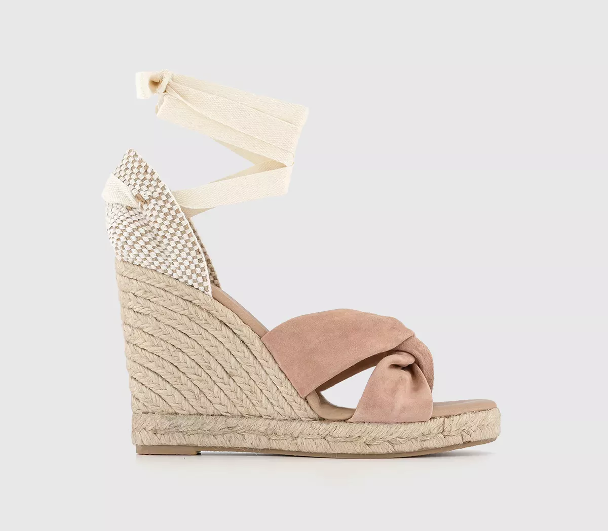 OFFICE Heather Ankle Tie Espadrilles Blush Suede