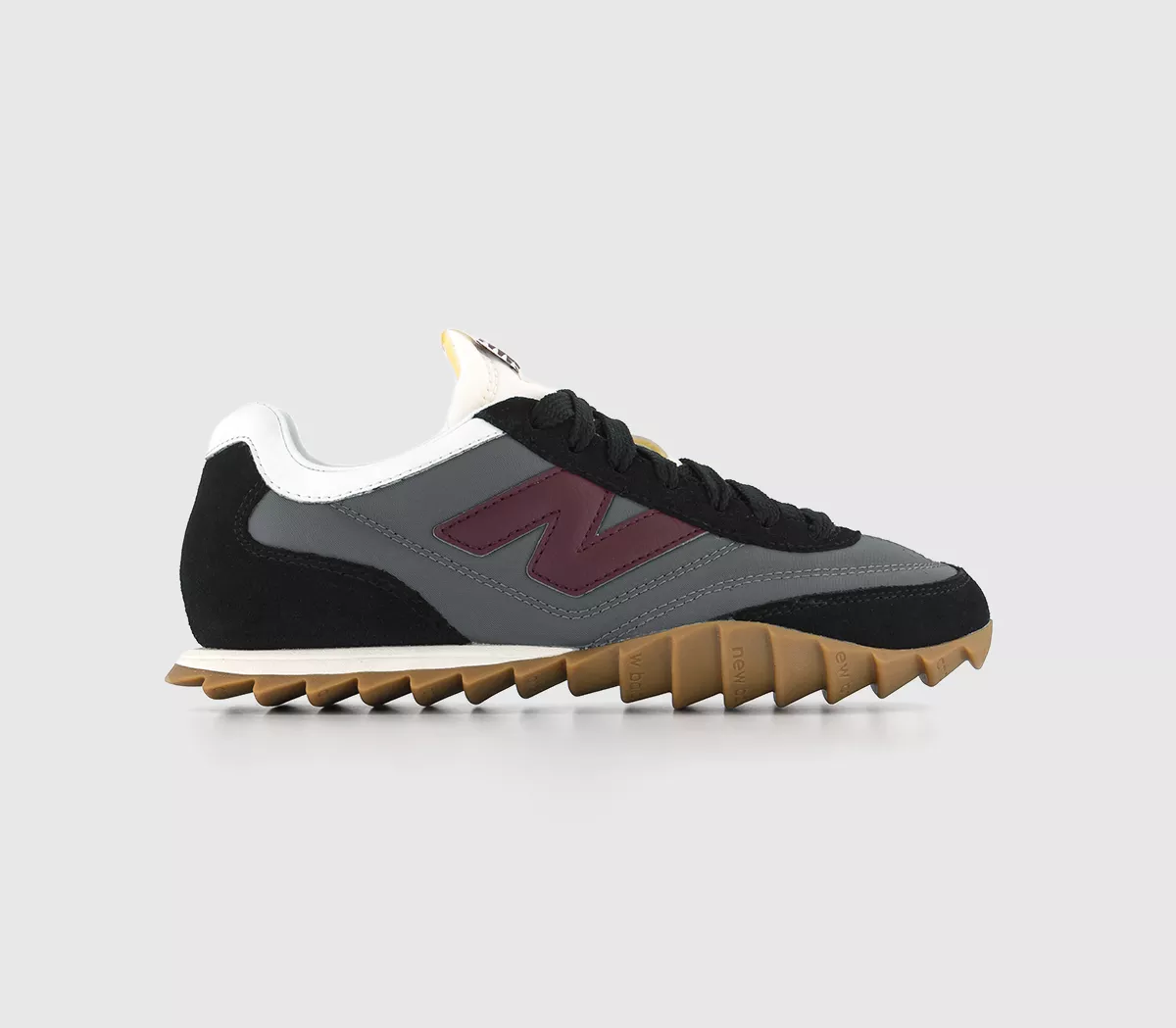 New Balance RC30 Trainers  Castlerock Black Grey Burgundy Gum