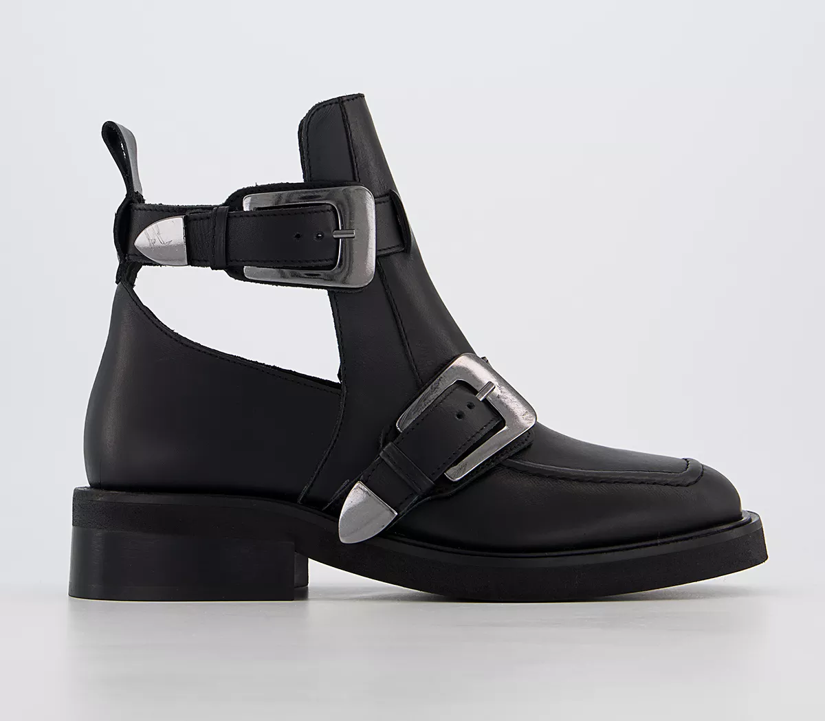 OFFICE Amari Cut Out Buckle Boots Black Leather