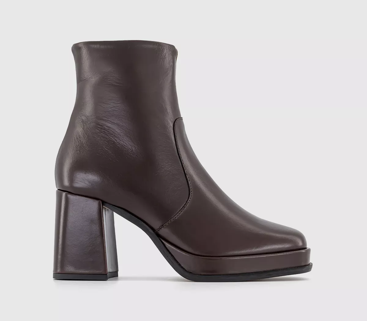 OFFICE Apply Covered Platform Block Heel Ankle Boots Brown Leather