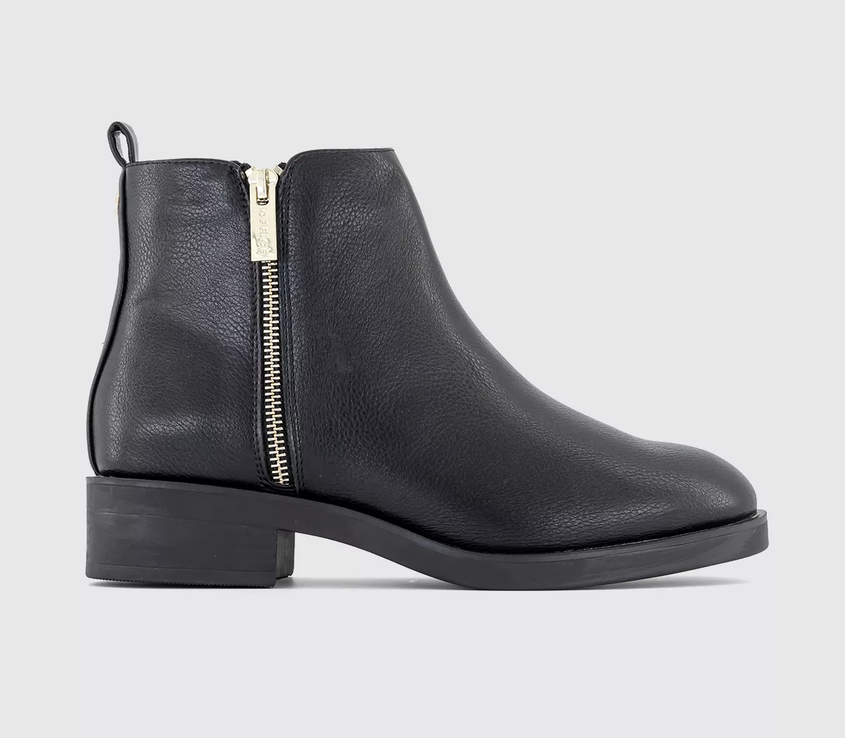 OFFICE Aila Zip Flat Ankle Boots New Black