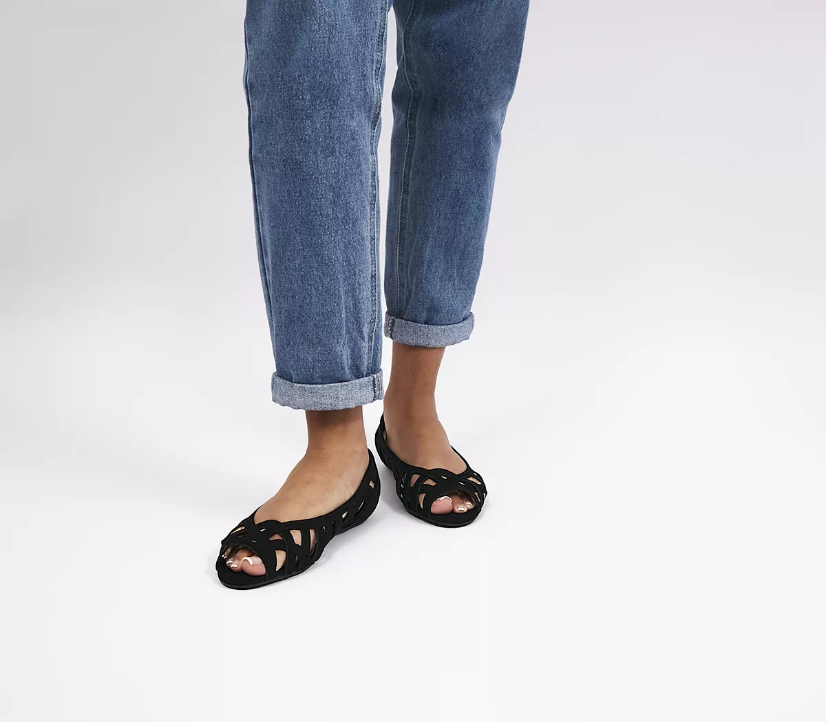 OFFICE Fantasy Peep Toe Woven Ballet Pumps Black