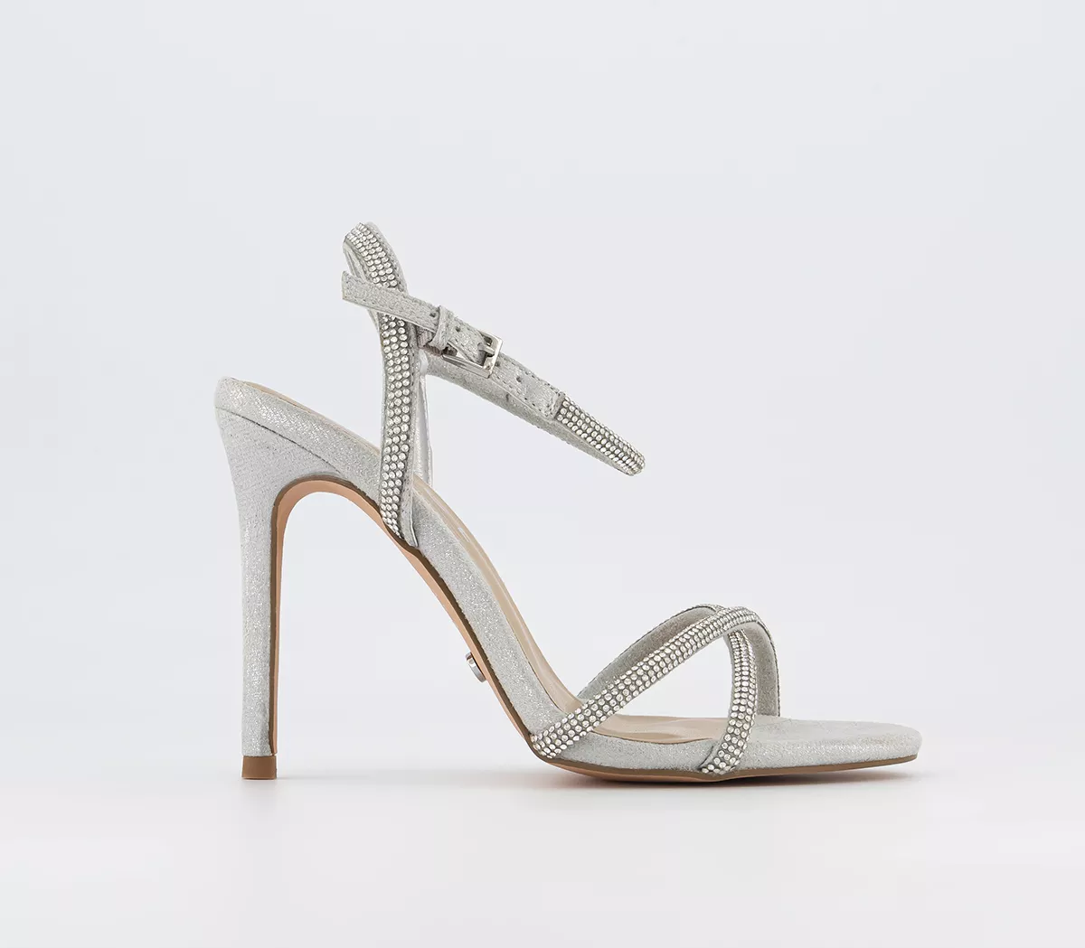 OFFICE Wide Fit Honor Embellished Front Strap Heels Silver