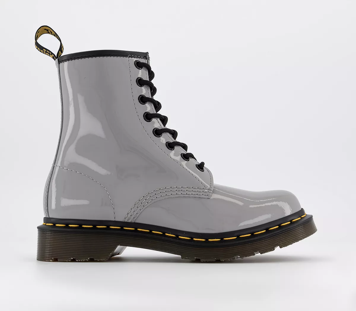 Dr. Martens 8 Eyelet Lace Up Boots Zinc Grey Patent