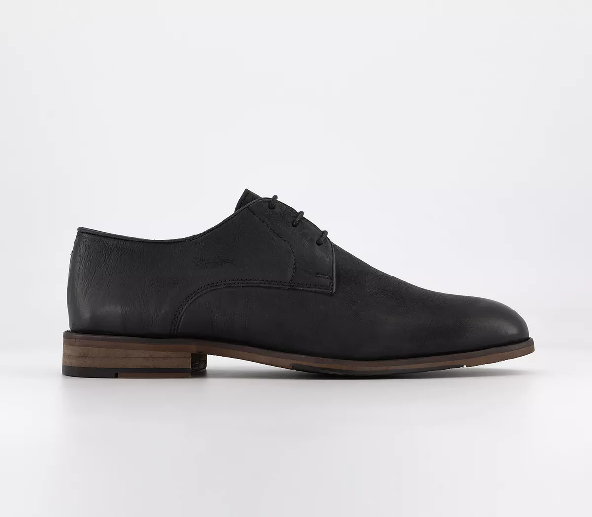 OFFICE Wide Fit: Curtis Washed Leather Derby Shoes Black Leather