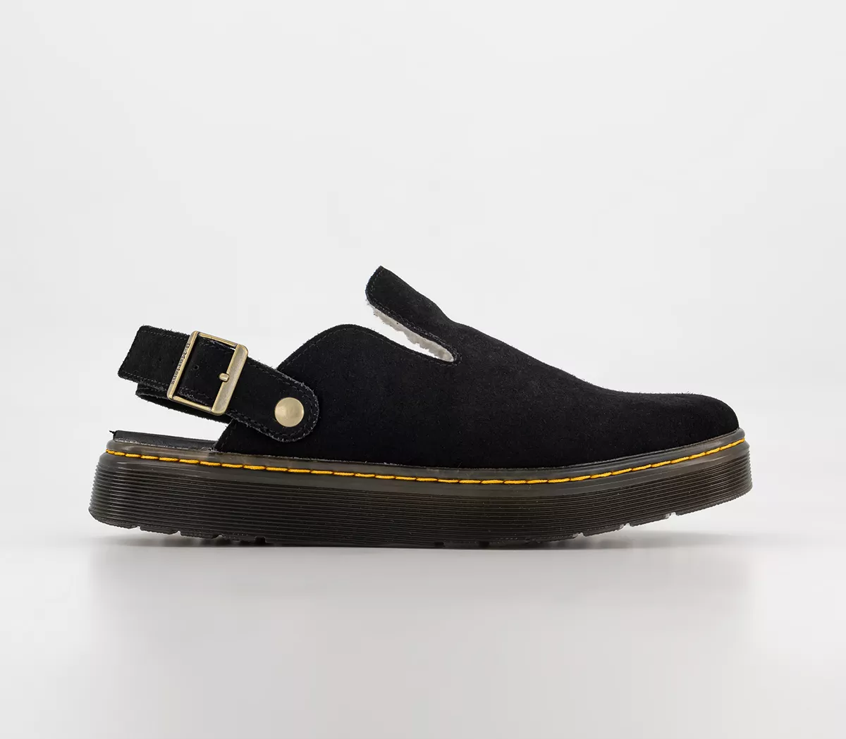 Dr. Martens Carlson Lined Mules Black Suede Cream Shearling