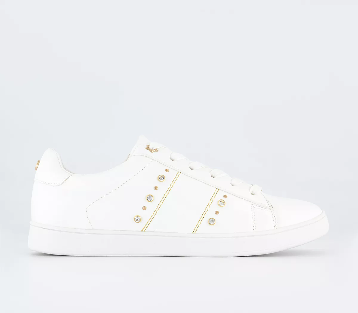 OFFICE Florrie Lace Up Diamante Trainers White Embellished