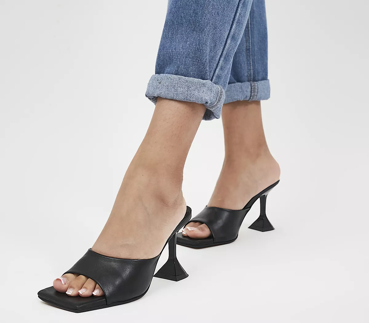 OFFICE Hendrix Square Toe Mules Black Leather