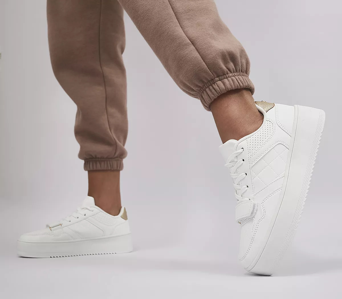 OFFICE Frankie Embossed Lace Up Trainers White