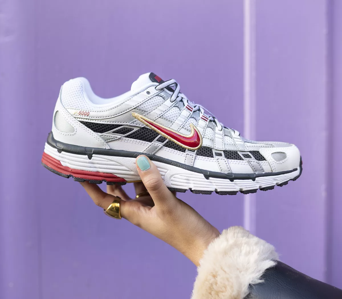 Nike P-6000 Trainers  White Varisty Red Metallic Platinum White