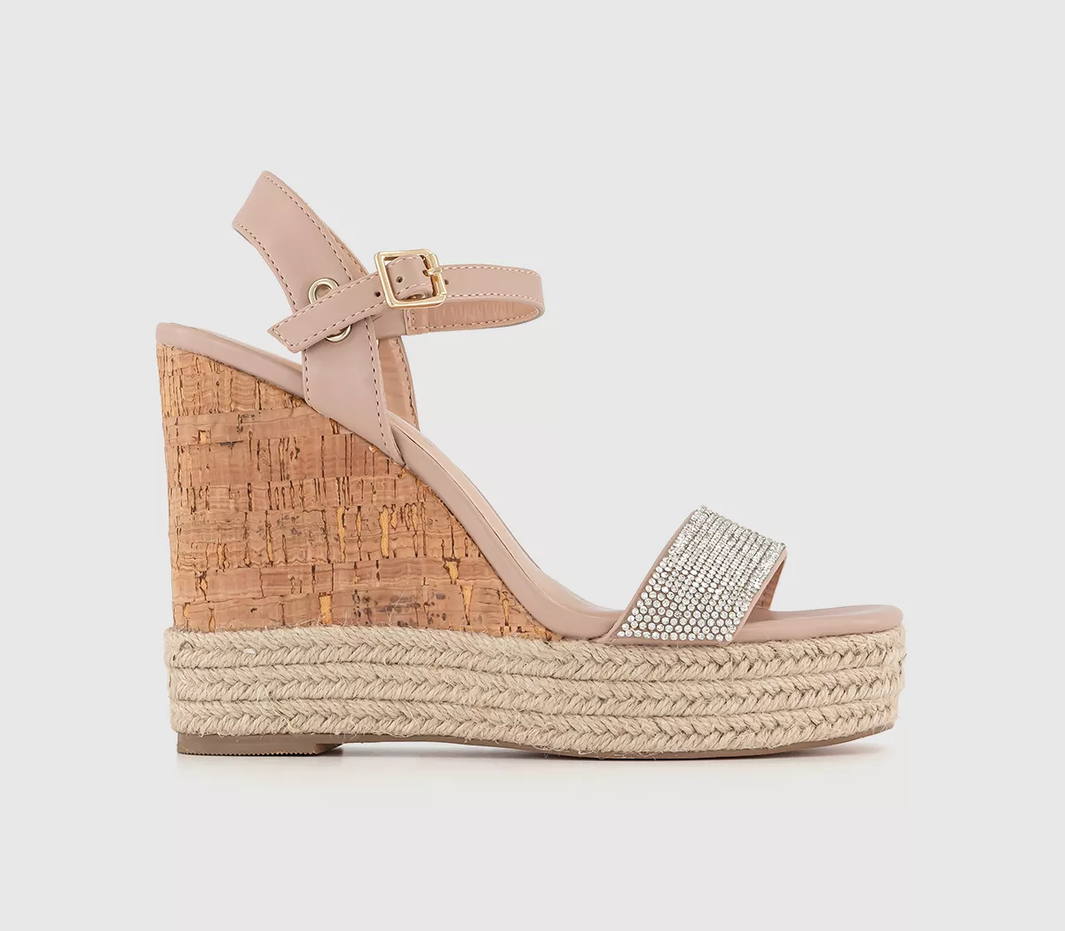 OFFICE Heated Cork Wedge Espadrilles Silver Embellished