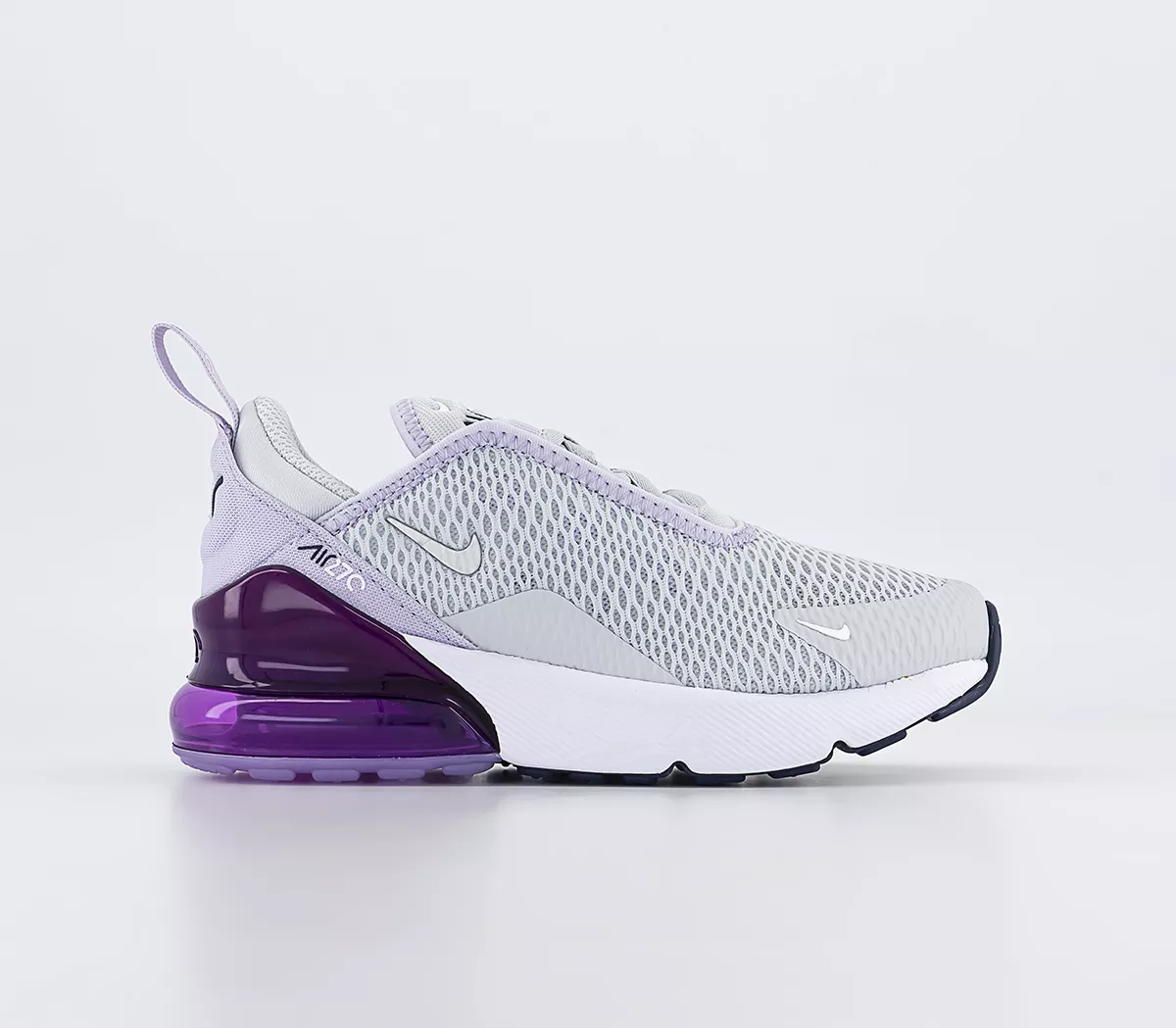 Nike Air Max 270 Kids Trainers  Pure Platinum Metallic Silver Violet Frost Midnigh