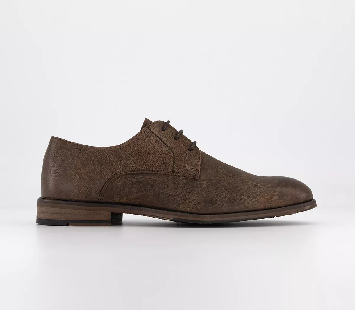 OFFICE Wide Fit: Curtis Washed Leather Derby Shoes Tan Leather