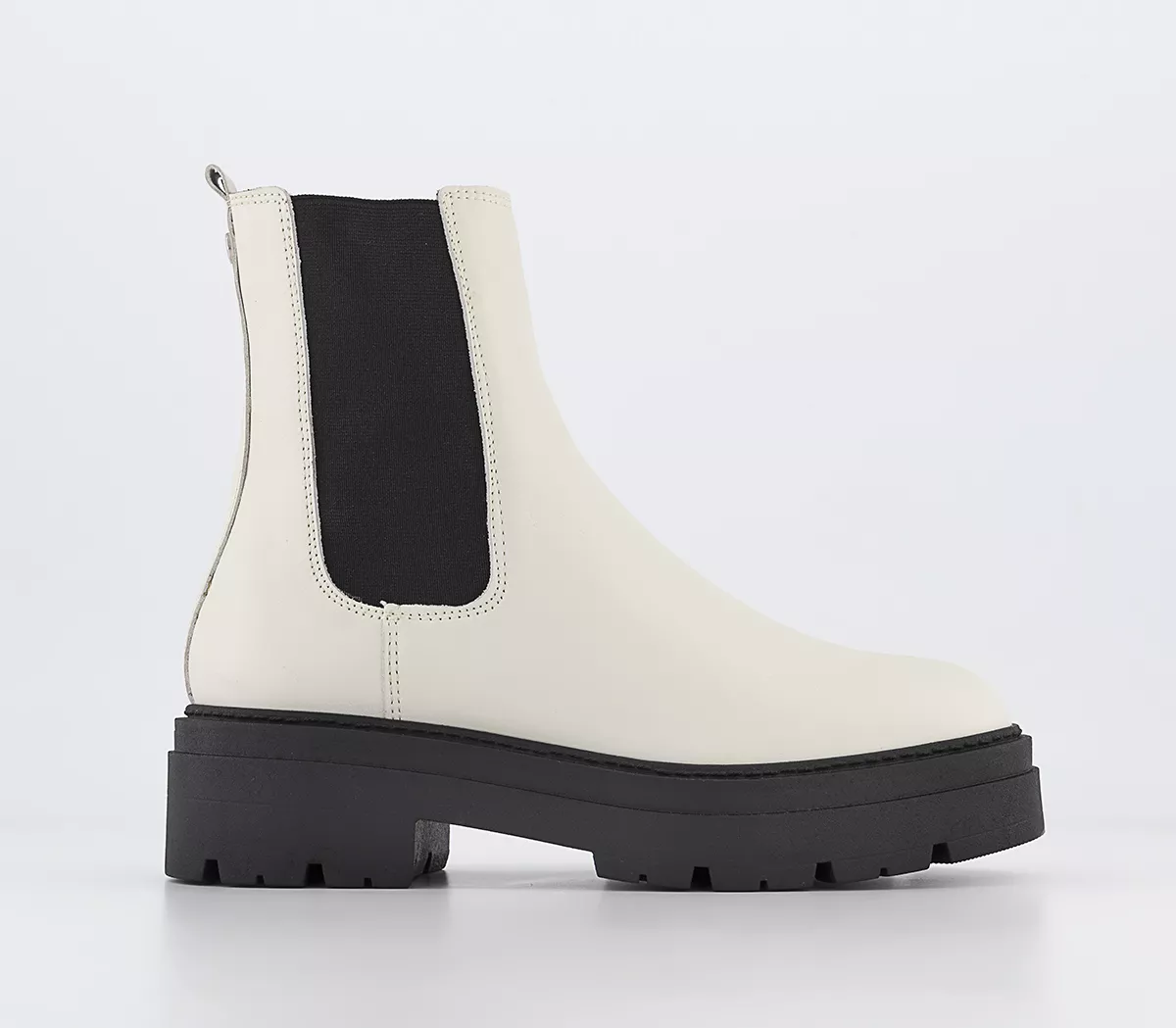 OFFICE Ace Cleat Sole Chelsea Ankle Boots White Leather