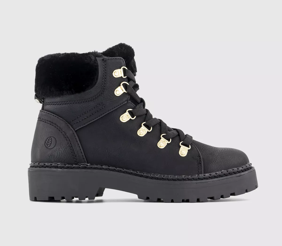 EARTHADDICT Earth Addict: Eden Faux Fur Cuff Hiker Boots Black