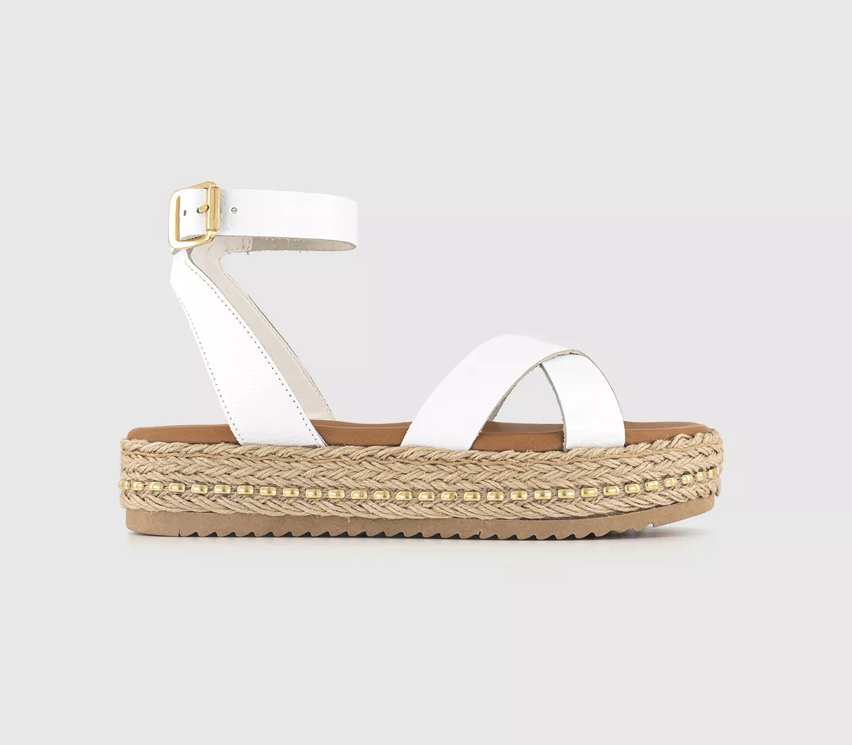OFFICE Sassy Cross Strap Espadrille Flatform White Leather